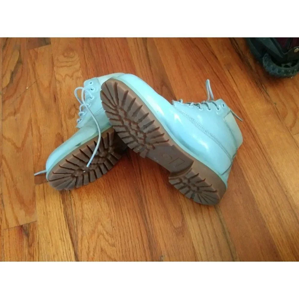 Girls Timberland ankle Boots Sz 2 waterproof leather Youth Unisex blue USED